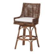 bali & pari Bella Swivel Rattan Bar Stool with Cushion - Handwoven Wicker Bar Chair with Backrest and Footrest, Coffee Bean